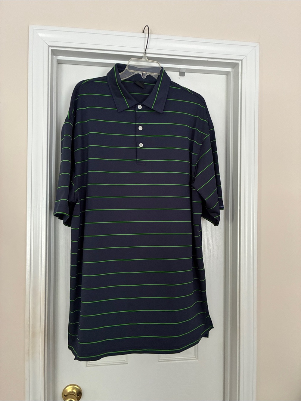 Men's XXL Dunnino Navy Polo with Green Stripes - Casual Performance Shirt